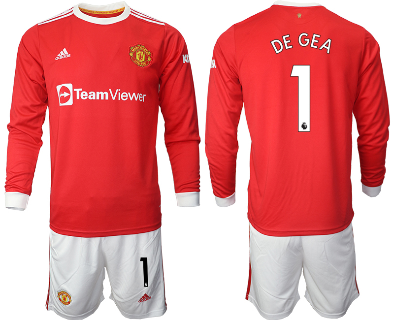 Men 2021-2022 Club Manchester united home red Long Sleeve #1 Soccer Jersey